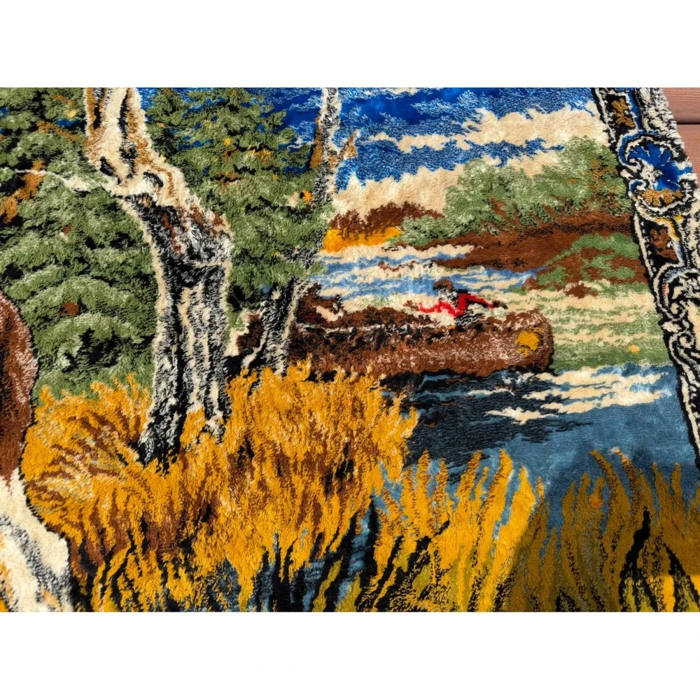 Vintage  Moose Tapestry Wall Hanging Scenic Wildlife Cabin Lodge Deco 68x47
